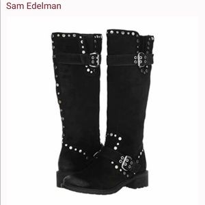 SAM EDELMAN Deryn Knee High Black tall stud boots